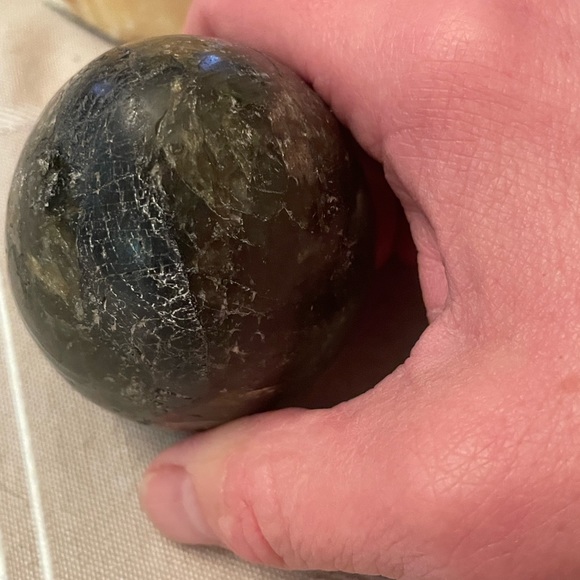 Green Labradorite in an egg shape with many inclusions.  L 8” x W  7” - Picture 8 of 10